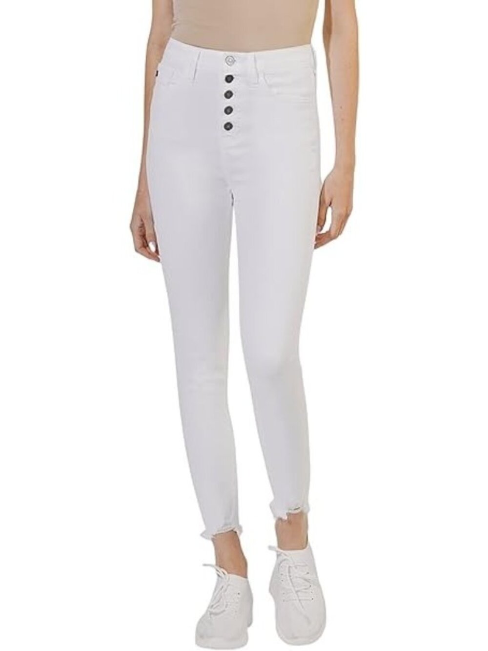 KanCan Jeans Size 11 High Rise Button Fly Distressed Skinny White Minimalist NEW